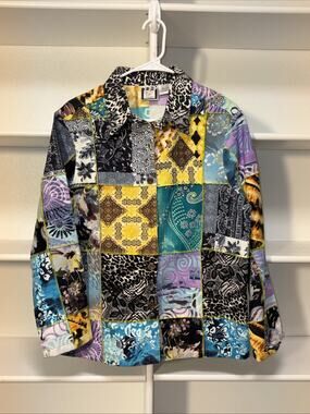 Vintage Take Two Patchwork Jacket Womens L 90s Artsy Button Up Gypsy